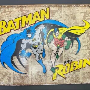 DC Comics Batman and Robin metal wall art hanging decoration 16x12 distressed